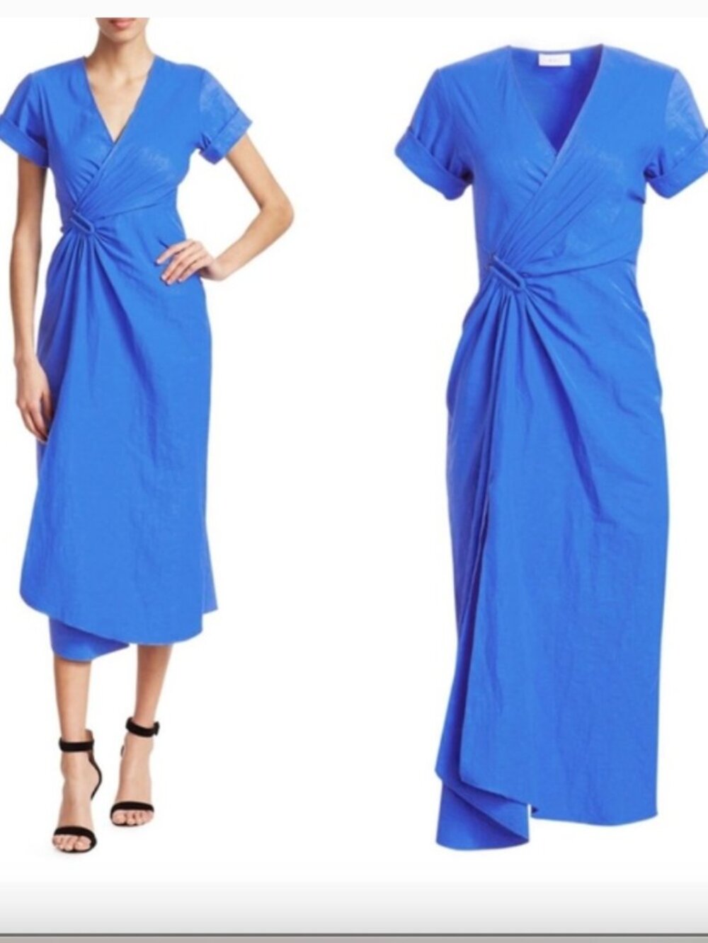 A.L.C. Edie Cobalt Blue Linen Short Sleeve Wrap Midi Dress Size XS | 0